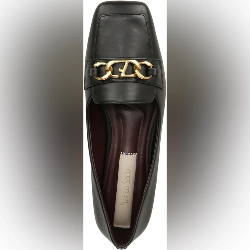 Franco Sarto women’s Tiari Elegant Black slip onLoafers w/ Gold Accent sz 8.5M